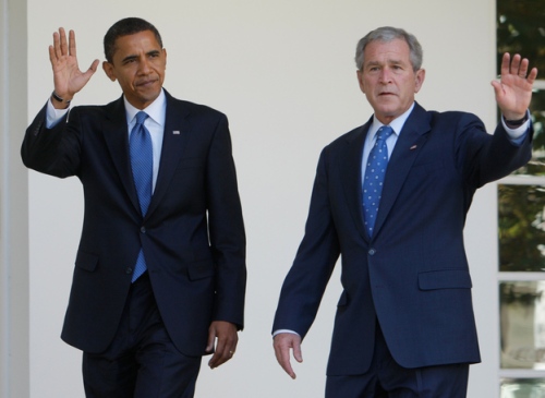 Barack Obama and George W. Bush